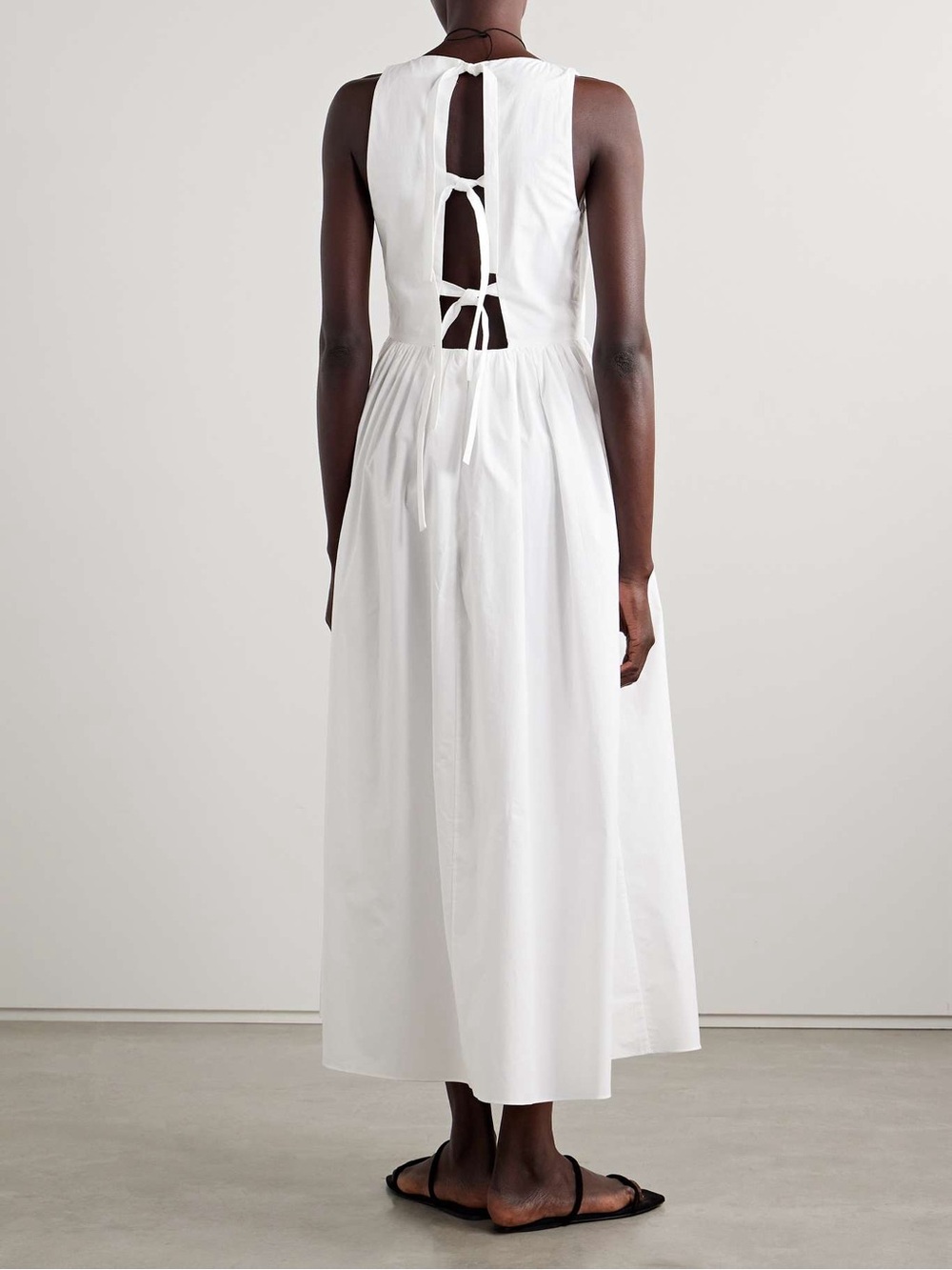 Matteau 100% Cotton Poplin White Sleeveless Boat Neck Tie Back Midi Dress Pocket - Picture 3 of 16